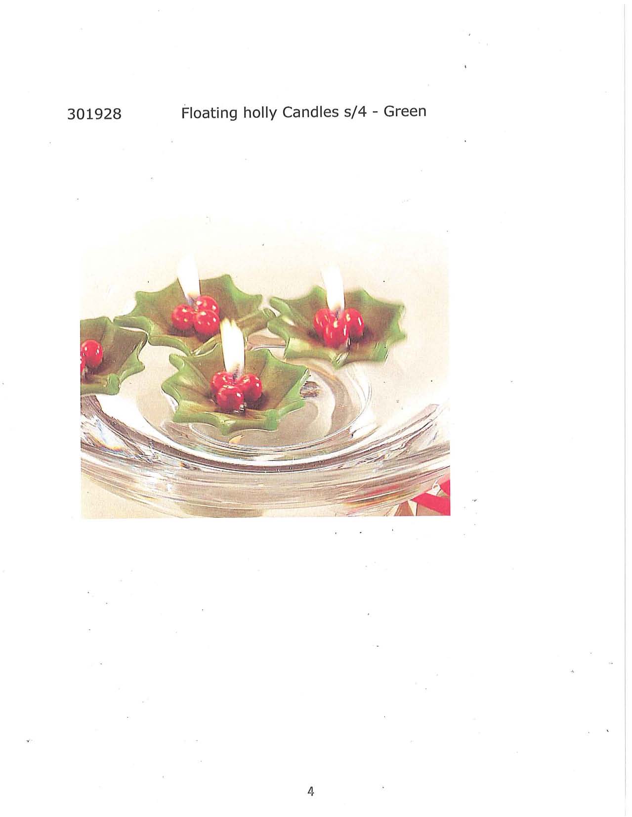 Floating Holly Candle s/4 Green