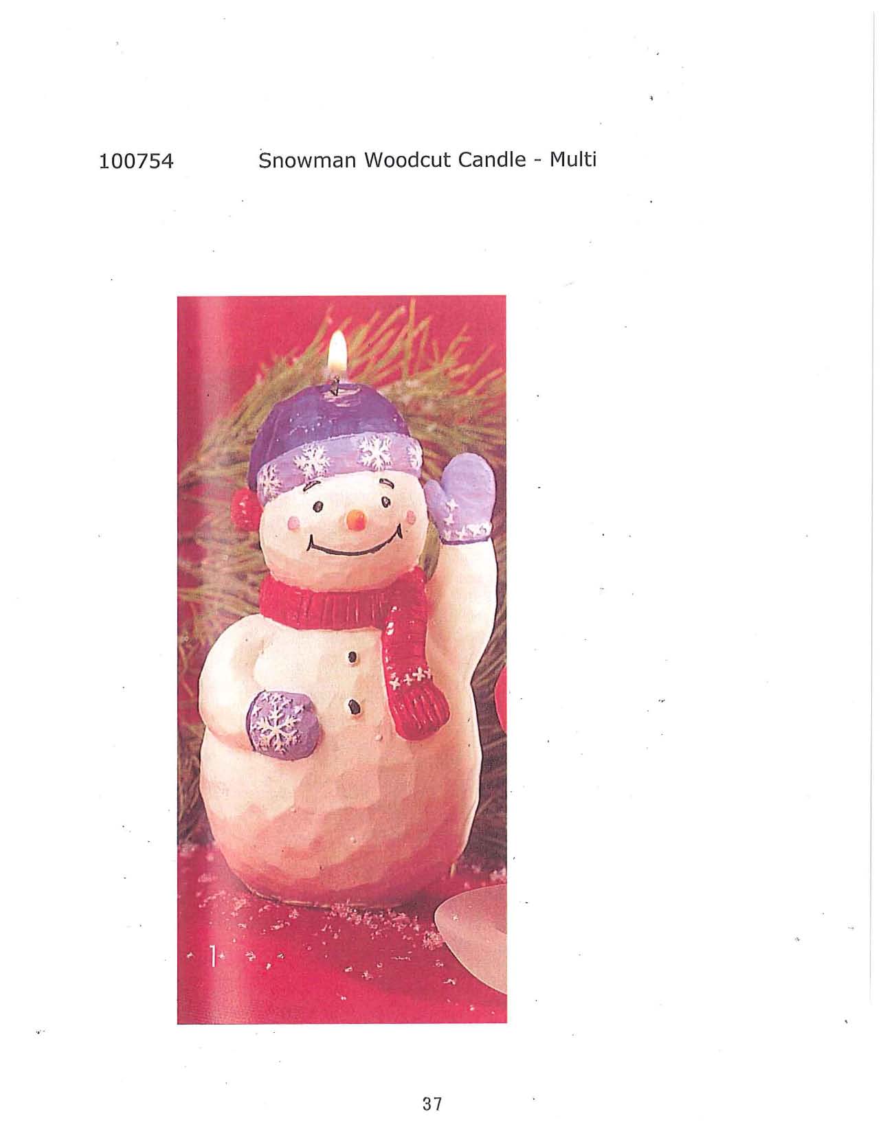 Snowman Woodcut Candle - Multi