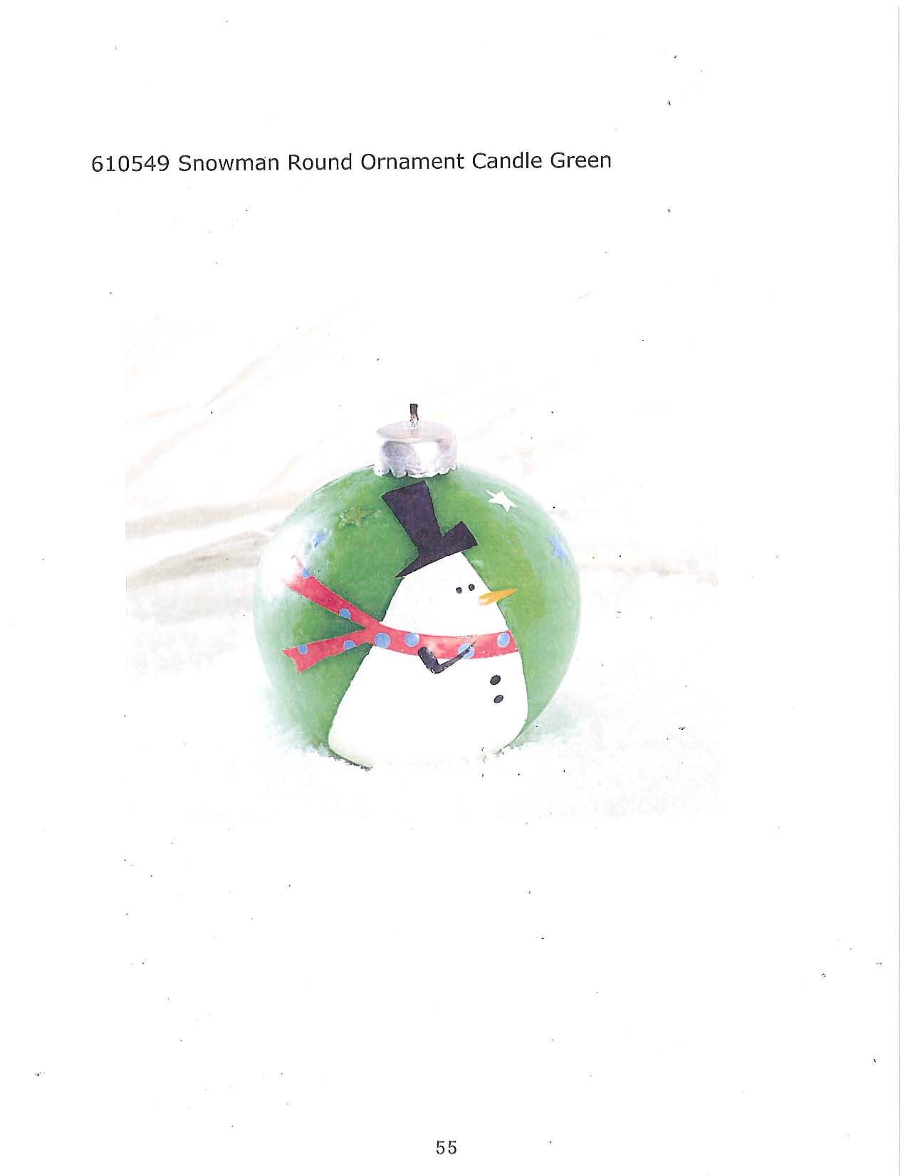 Snowman Round Ornament Candle - Green