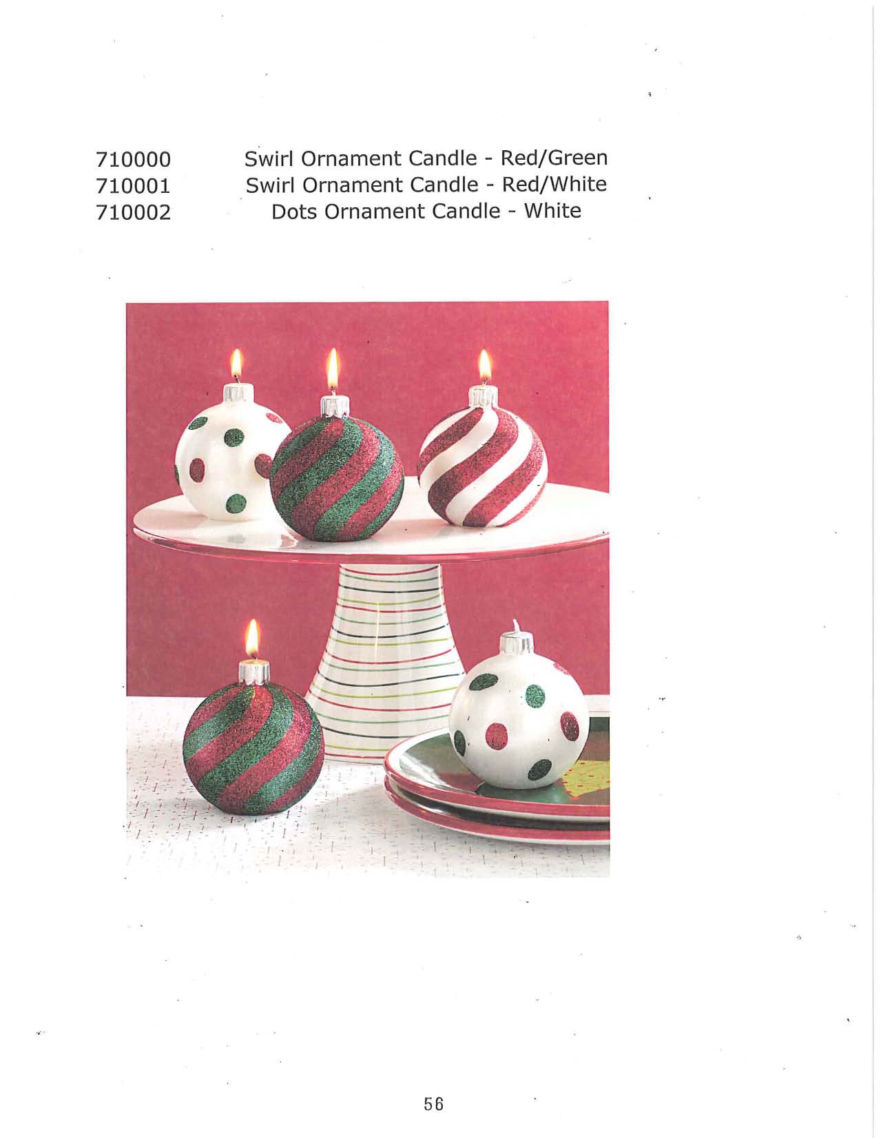 Swirl Ornament Candle - Red/Green and Red/White; Dots Ornament Candle - White