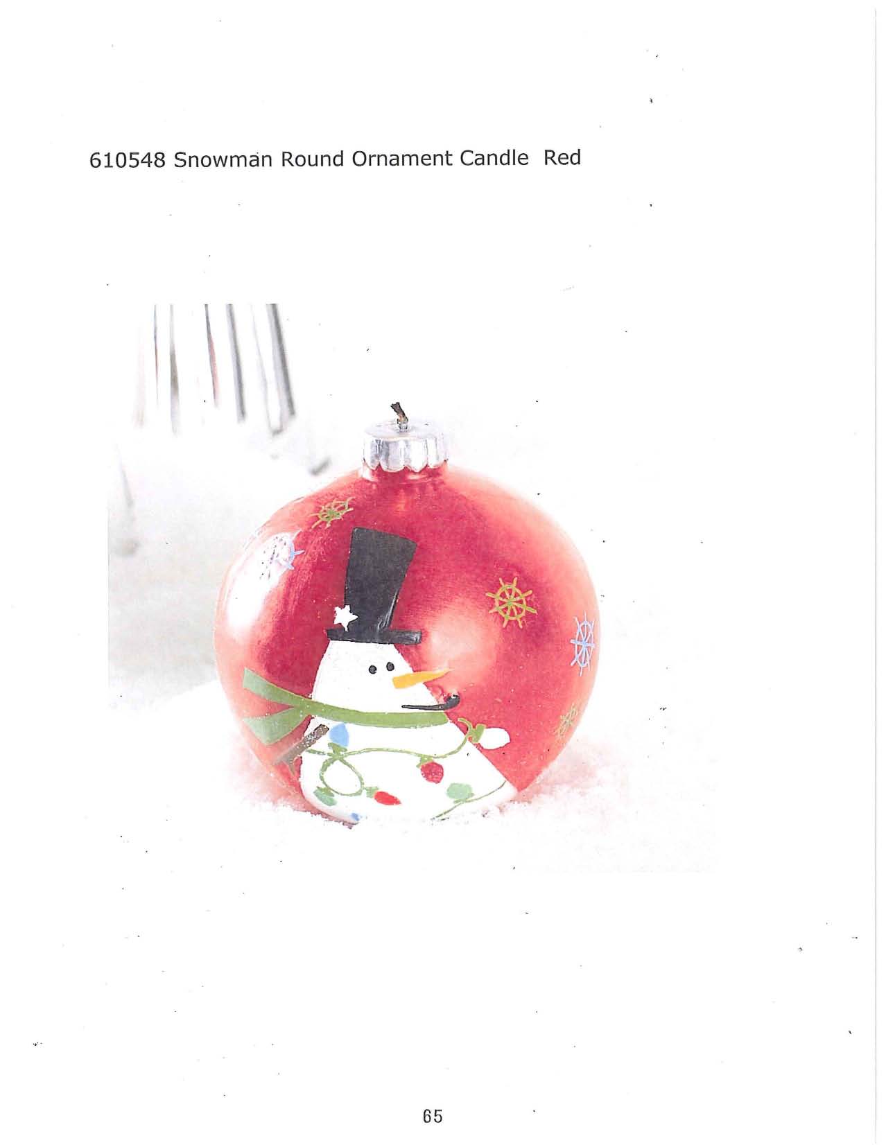 Snowman Round Ornament Candle - Red