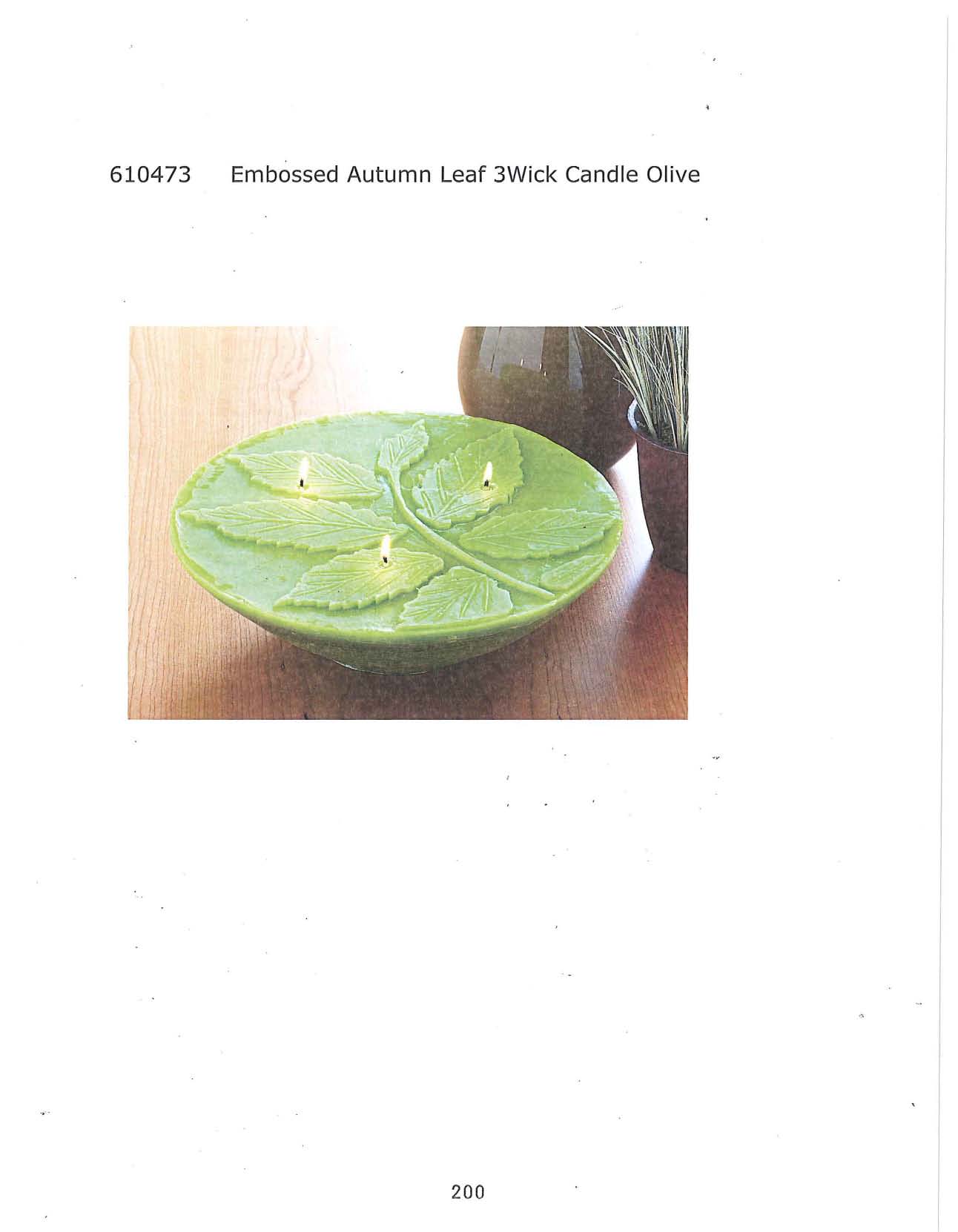 Embossed Autumn Leaf 3-Wick Candle - Olive