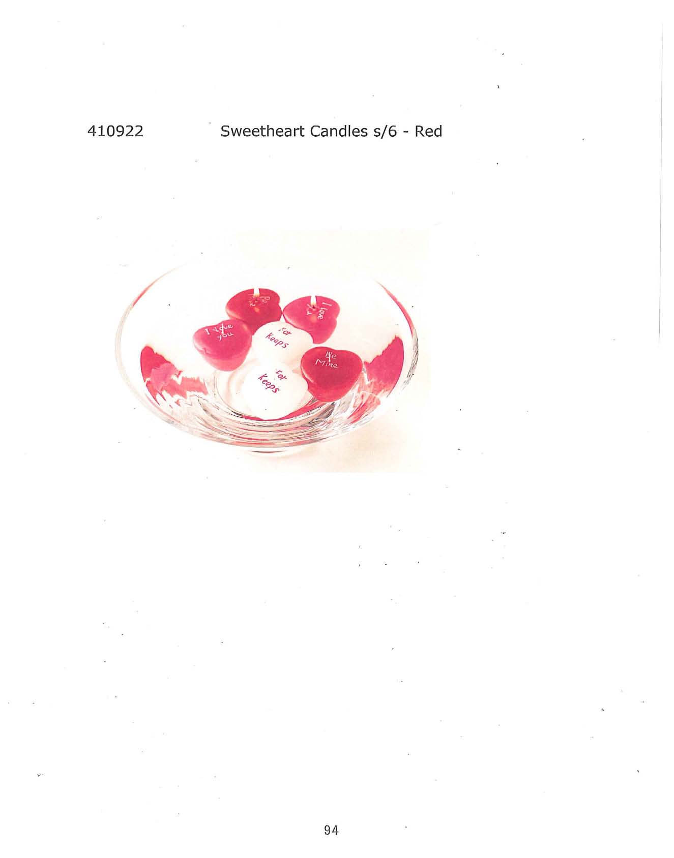 Sweetheart Candle s/6 - Red